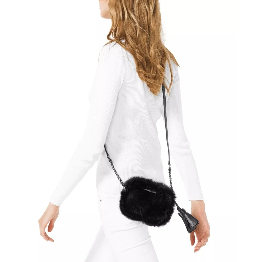 MICHAEL Michael Kors Jet Set Travel Small‎ Chain Shearling Crossbody Black Purse
